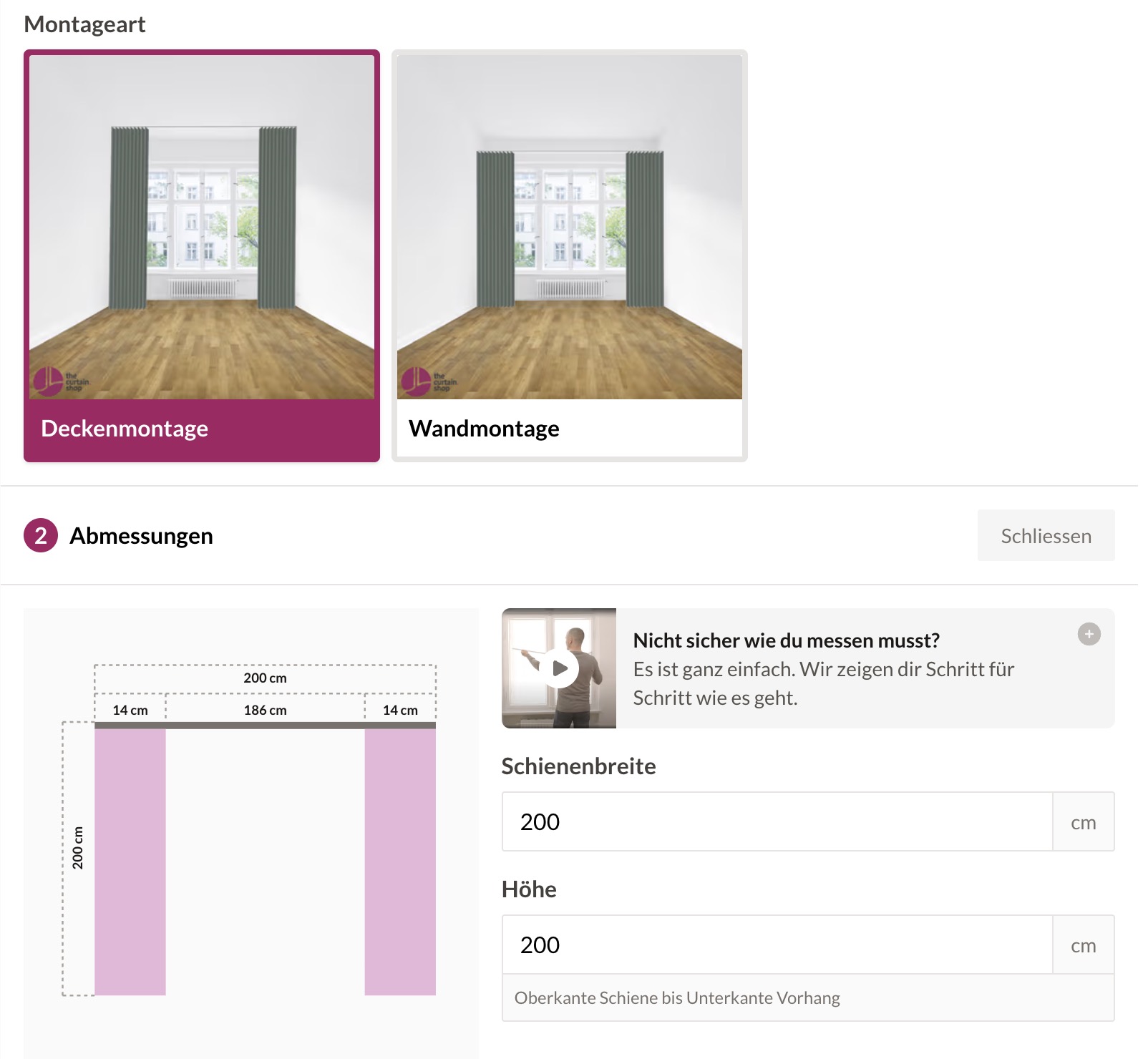 Gardinen-Konfigurator mit Shop